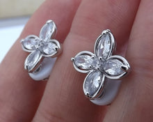 Load image into Gallery viewer, Silver Tone Faux Diamond Flower Clip on Earrings