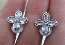 Load image into Gallery viewer, Silver Tone Faux Diamond Flower Clip on Earrings
