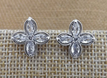 Load image into Gallery viewer, Silver Tone Faux Diamond Flower Clip on Earrings