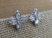 Load image into Gallery viewer, Silver Tone Faux Diamond Flower Clip on Earrings