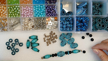 Load image into Gallery viewer, Blue, Black & Teal Acrylic & Glass Handmade Bead Necklace