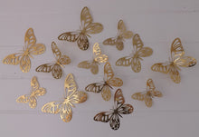 Load image into Gallery viewer, 24x Metallic Mirror Effect Gold Filigree Style Butterfly 3D Wall Decals