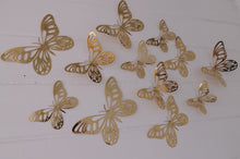 Load image into Gallery viewer, 24x Metallic Mirror Effect Gold Filigree Style Butterfly 3D Wall Decals