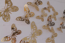 Load image into Gallery viewer, 24x Metallic Mirror Effect Gold Filigree Style Butterfly 3D Wall Decals