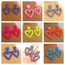 Load image into Gallery viewer, Fluorescent Pink Acrylic Heart Drop Earrings on Stud Setting