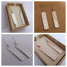 Load image into Gallery viewer, Floral Rectangle Tone Drop Earrings (Silver or Rose Gold Tone)