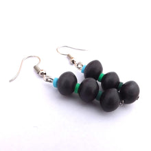 Load image into Gallery viewer, Black Acrylic with Blue & Green Spacers Bead Necklace, Bracelet & Earrings Set