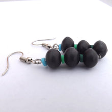 Load image into Gallery viewer, Black Acrylic with Blue & Green Spacers Bead Necklace, Bracelet & Earrings Set