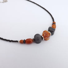Load image into Gallery viewer, Black, Brown & Grey Handmade Bead Necklace