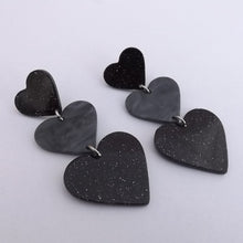 Load image into Gallery viewer, Glitter Triple Acrylic Heart Stud Earrings (Pink or Black)