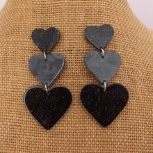 Load image into Gallery viewer, Glitter Triple Acrylic Heart Stud Earrings (Pink or Black)