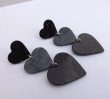 Load image into Gallery viewer, Glitter Triple Acrylic Heart Stud Earrings (Pink or Black)