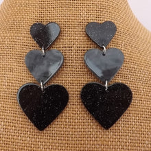 Load image into Gallery viewer, Glitter Triple Acrylic Heart Stud Earrings (Pink or Black)