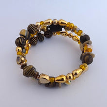 Load image into Gallery viewer, Black & Gold Handmade Memory Wire Bead Bracelet