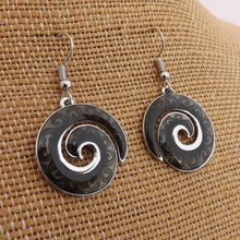 Load image into Gallery viewer, Black & Silver Tone Koru Drop Earrings