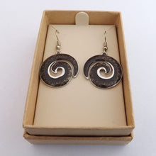 Load image into Gallery viewer, Black & Silver Tone Koru Drop Earrings