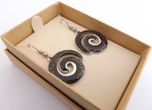 Load image into Gallery viewer, Black & Silver Tone Koru Drop Earrings