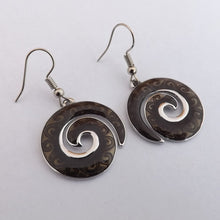 Load image into Gallery viewer, Black & Silver Tone Koru Drop Earrings