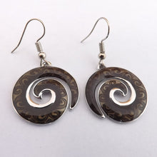 Load image into Gallery viewer, Black & Silver Tone Koru Drop Earrings