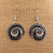 Load image into Gallery viewer, Black & Silver Tone Koru Drop Earrings