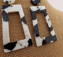 Load image into Gallery viewer, Black & White Acrylic Rectangular Drop Earrings