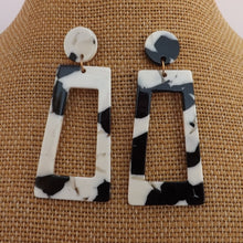 Load image into Gallery viewer, Black & White Acrylic Rectangular Drop Earrings