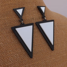 Load image into Gallery viewer, Black & White Acrylic Triangle Drop Earrings