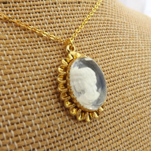 Load image into Gallery viewer, Black, White & Gold Tone Cameo Pendant Necklace