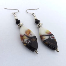 Load image into Gallery viewer, Black, White & Rose Gold Handmade Art Glass Bead Earrings