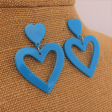Load image into Gallery viewer, Fluorescent Pink Acrylic Heart Drop Earrings on Stud Setting