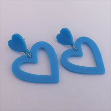 Load image into Gallery viewer, Fluorescent Pink Acrylic Heart Drop Earrings on Stud Setting