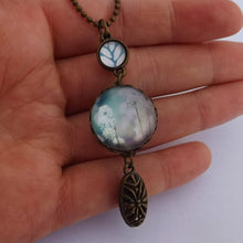 Load image into Gallery viewer, Blue Handmade Double Sided Dome Pendant Necklace