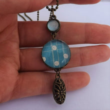 Load image into Gallery viewer, Blue Handmade Double Sided Dome Pendant Necklace