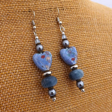 Load image into Gallery viewer, Blue Heart & Bead Handmade Drop Earrings