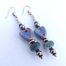 Load image into Gallery viewer, Blue Heart & Bead Handmade Drop Earrings