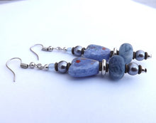 Load image into Gallery viewer, Blue Heart & Bead Handmade Drop Earrings