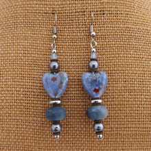 Load image into Gallery viewer, Blue Heart & Bead Handmade Drop Earrings