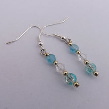 Load image into Gallery viewer, Blue, Clear & Gold Handmade Bead Necklace & Earrings Set