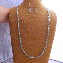 Load image into Gallery viewer, Blue, Clear & Gold Handmade Bead Necklace & Earrings Set
