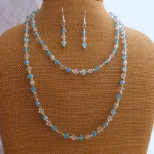 Load image into Gallery viewer, Blue, Clear & Gold Handmade Bead Necklace & Earrings Set