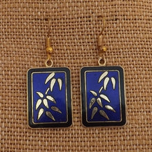 Load image into Gallery viewer, Blue & Gold Tone Ename Leaves Earrings