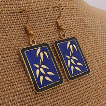 Load image into Gallery viewer, Blue & Gold Tone Ename Leaves Earrings