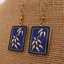 Load image into Gallery viewer, Blue & Gold Tone Ename Leaves Earrings