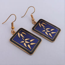 Load image into Gallery viewer, Blue & Gold Tone Ename Leaves Earrings