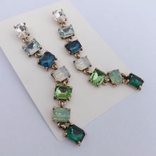 Load image into Gallery viewer, Multi Coloured, Gold Tone Rhinestone Chain Link Drop Earrings (multiple colour options)