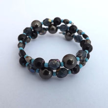 Load image into Gallery viewer, Blue, Grey & Black Handmade Small Memory Wire Bead Bracelet