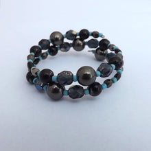Load image into Gallery viewer, Blue, Grey & Black Handmade Small Memory Wire Bead Bracelet