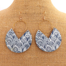 Load image into Gallery viewer, Blue & White, Wood & Gold Tone Earrings