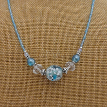 Load image into Gallery viewer, Blue, White & Clear Handmade Floral Lamp Work Bead Necklace (Made in NZ)