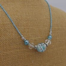Load image into Gallery viewer, Blue, White & Clear Handmade Floral Lamp Work Bead Necklace (Made in NZ)